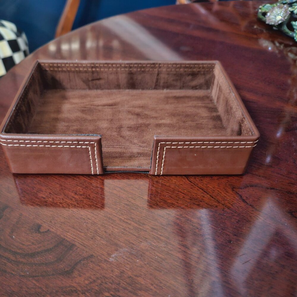 ITALY MODERN MUNARI TAN LEATHER DESK OFFICE STORAGE ORGANIZER HOLDER BOX TRAY